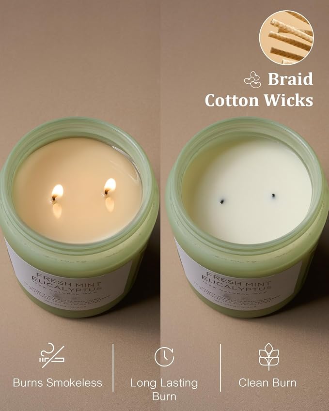 Eucalyptus & Mint Scented Jar Candle, Large 19.4oz Natural Soy Wax, 110-Hour Long Lasting made from natural materials