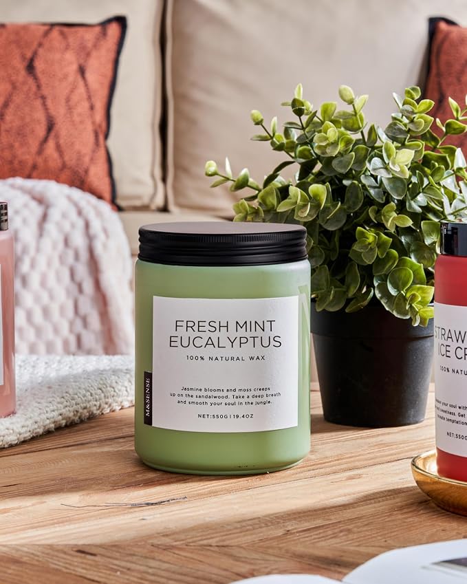 Eucalyptus & Mint Scented Jar Candle, Large 19.4oz Natural Soy Wax, 110-Hour Long Lasting made from natural materials
