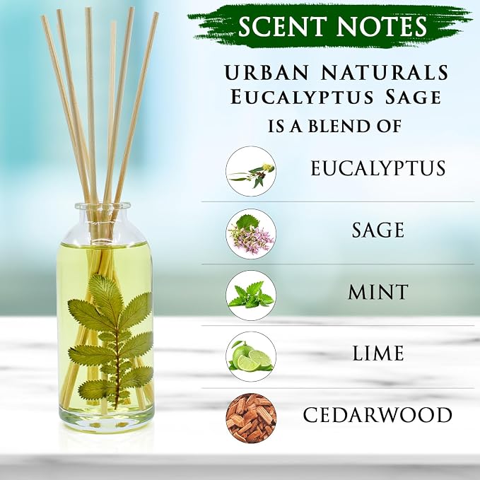 Eucalyptus Sage Reed Diffuser Oil Gift Set | Eucalyptus, Sage, Mint, Lime & Cedarwood Essential Oils| Soothing & Relaxing