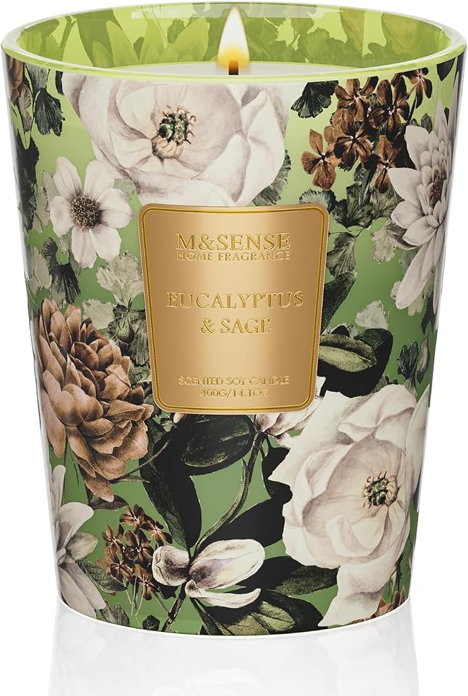 Eucalyptus Sage Soy Candle, 14.1oz 60H Slow Burning, Aromatherapy Candle for Sleep Support Winter Home Fragrance Housewarming
