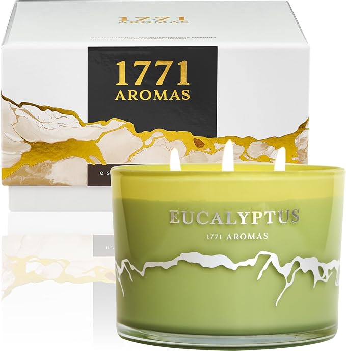 Eucalyptus Scented Candles - 100% Natural Soy Wax - Large 3 Wick Jar Candle - Up to 50 Hours Burning Time - Candles for Home