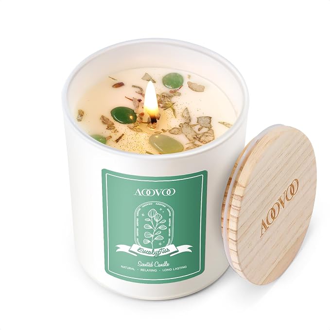 Eucalyptus Scented Candles for Women - Aromatherapy Candle with Crystals Inside, 7oz Soy Candles for Home Scented, product