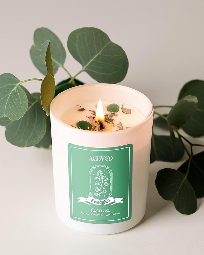 Eucalyptus Scented Candles for Women - Aromatherapy Candle with Crystals Inside, 7oz Soy Candles for Home Scented, alternate