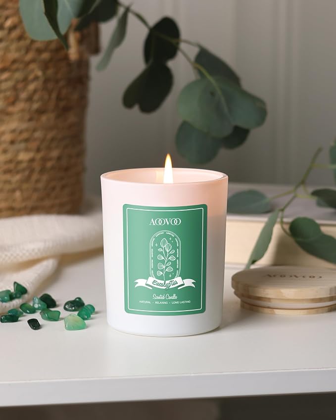 Eucalyptus Scented Candles for Women - Aromatherapy Candle with Crystals Inside, 7oz Soy Candles for Home Scented, alternate
