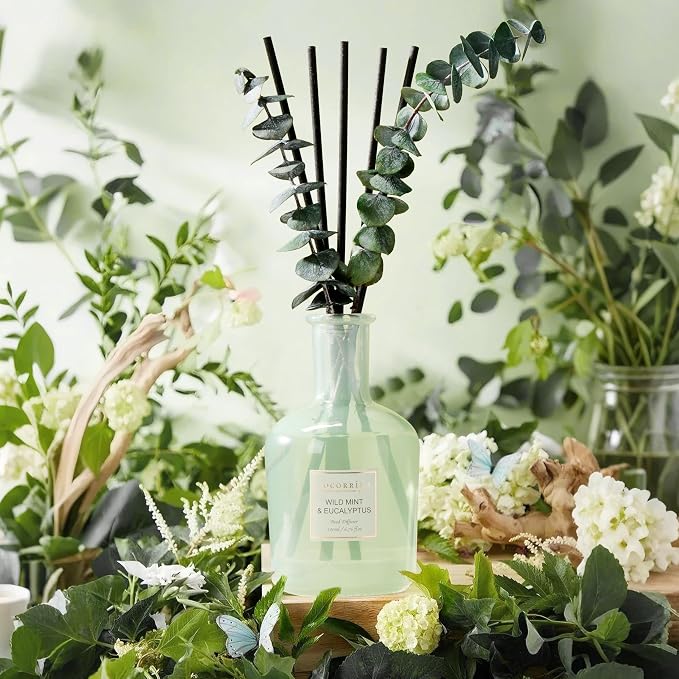 Eucalyptus & Wild Mint Reed Diffuser – 6.76 oz Essential Oil with Sticks & Dried Eucalyptus, alternate product view 3