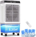 Evaporative Air Cooler 1800 CFM Swamp Cooler Portable Cooling Fan with 5.3 Gallon Water Tank Remote Control, 3 Speed 3 Modes
