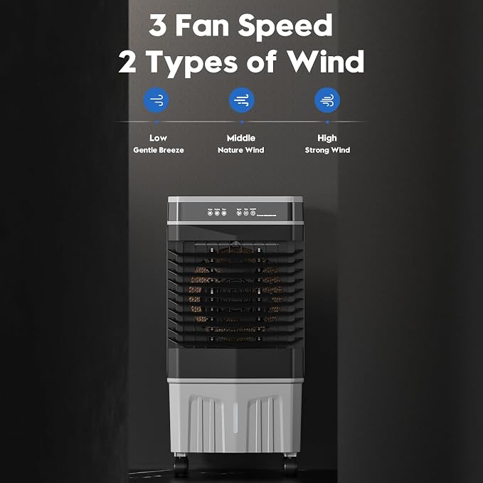 Evaporative Air Cooler, 1800 CFM Swamp Cooler with 5.3 Gal Water Tank & 6 Ice Packs, 3 Modes & 3 Speeds, 120° Oscillation