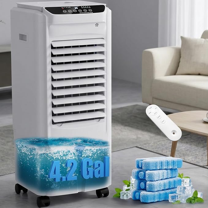 Evaporative Air Cooler,1800CFM Swamp Cooler Air Conditioner with 4.2 Gal Tank,Windowless Swamp Cooler with Remote,3