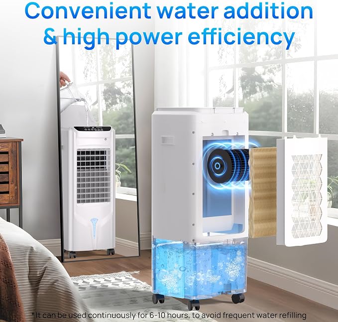 Evaporative Air Cooler,1800CFM Swamp Cooler Air Conditioner with 4.2 Gal Tank,Windowless Swamp Cooler with Remote,3