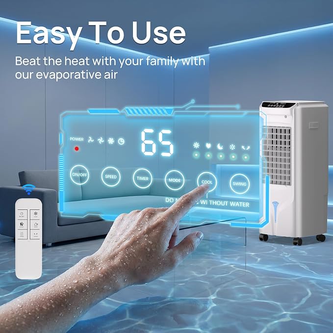 Evaporative Air Cooler,1800CFM Swamp Cooler Air Conditioner with 4.2 Gal Tank,Windowless Swamp Cooler with Remote,3