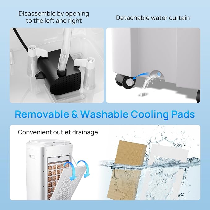 Evaporative Air Cooler,1800CFM Swamp Cooler Air Conditioner with 4.2 Gal Tank,Windowless Swamp Cooler with Remote,3