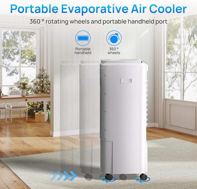 Evaporative Air Cooler,1800CFM Swamp Cooler Air Conditioner with 4.2 Gal Tank,Windowless Swamp Cooler with Remote,3