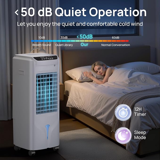Evaporative Air Cooler,1800CFM Swamp Cooler Air Conditioner with 4.2 Gal Tank,Windowless Swamp Cooler with Remote,3