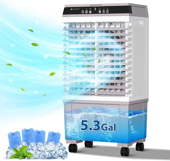 Evaporative Air Cooler, 1800CFM Windowless Air Conditioner Portable for Large Room Commercial Garage Outdoor, 3 In 1 Swamp