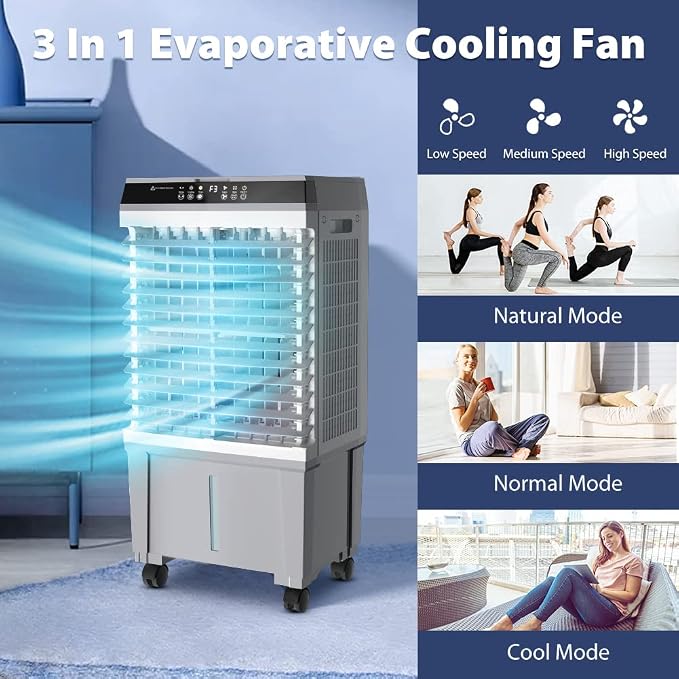 Evaporative Air Cooler, 1800CFM Windowless Air Conditioner Portable for Large Room Commercial Garage Outdoor, 3 In 1 Swamp