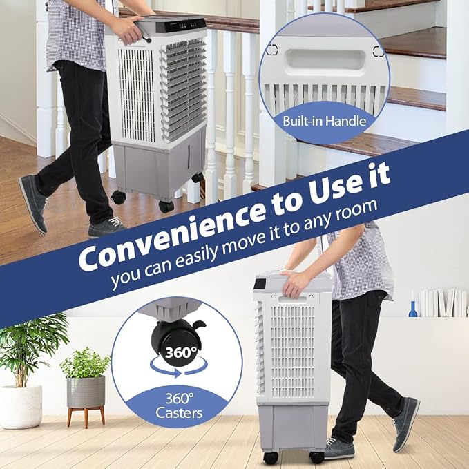 Evaporative Air Cooler, 1800CFM Windowless Air Conditioner Portable for Large Room Commercial Garage Outdoor, 3 In 1 Swamp
