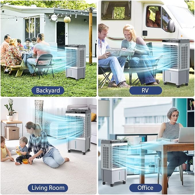 Evaporative Air Cooler, 1800CFM Windowless Air Conditioner Portable for Large Room Commercial Garage Outdoor, 3 In 1 Swamp