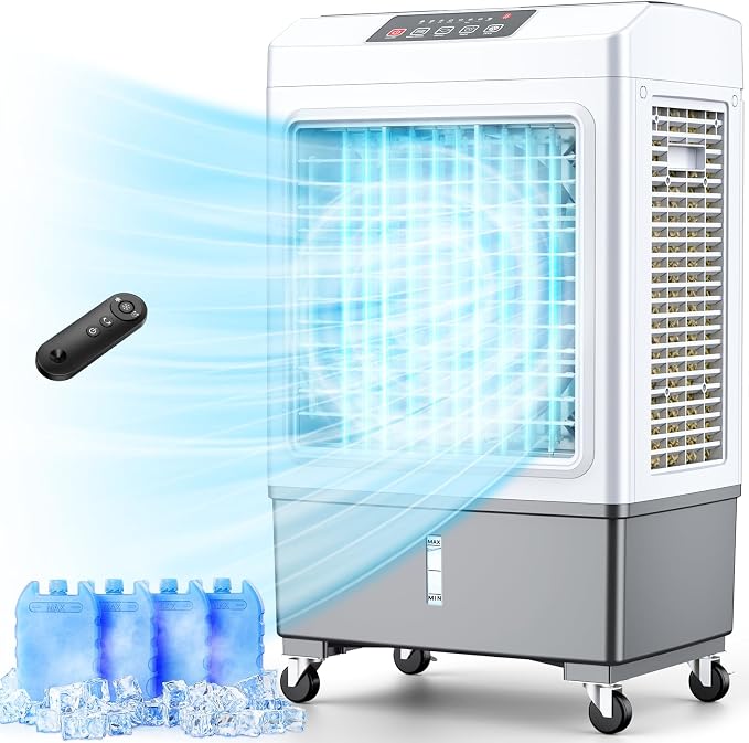 Evaporative Air Cooler, 2100CFM Windowless Air Conditioner Cooling up to 700 Sq.ft, Swamp Cooler Air Conditioner w/2 Modes &