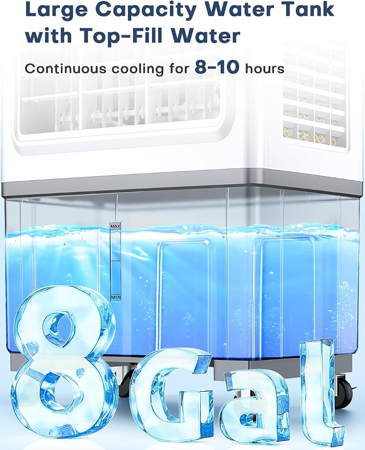 Evaporative Air Cooler, 2100CFM Windowless Air Conditioner Cooling up to 700 Sq.ft, Swamp Cooler Air Conditioner w/2 Modes &