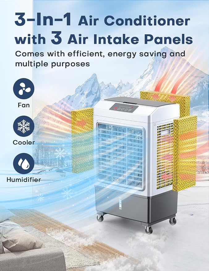Evaporative Air Cooler, 2100CFM Windowless Air Conditioner Cooling up to 700 Sq.ft, Swamp Cooler Air Conditioner w/2 Modes &