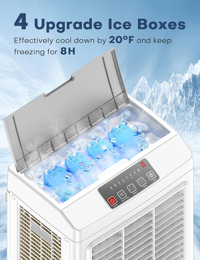 Evaporative Air Cooler, 2100CFM Windowless Air Conditioner Cooling up to 700 Sq.ft, Swamp Cooler Air Conditioner w/2 Modes &