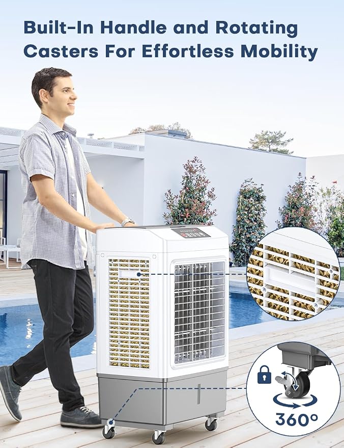 Evaporative Air Cooler, 2100CFM Windowless Air Conditioner Cooling up to 700 Sq.ft, Swamp Cooler Air Conditioner w/2 Modes &