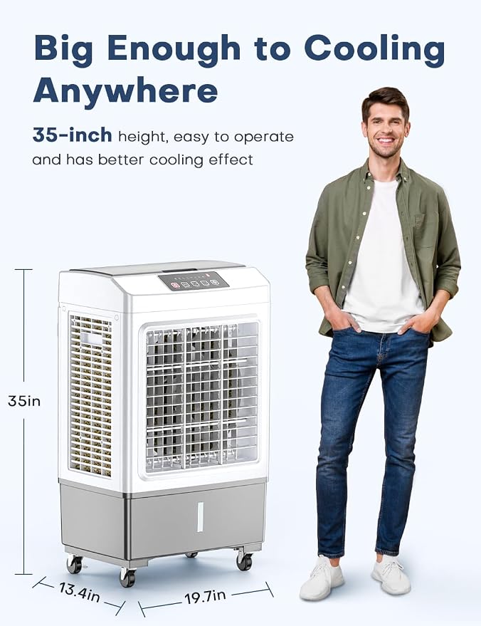 Evaporative Air Cooler, 2100CFM Windowless Air Conditioner Cooling up to 700 Sq.ft, Swamp Cooler Air Conditioner w/2 Modes &
