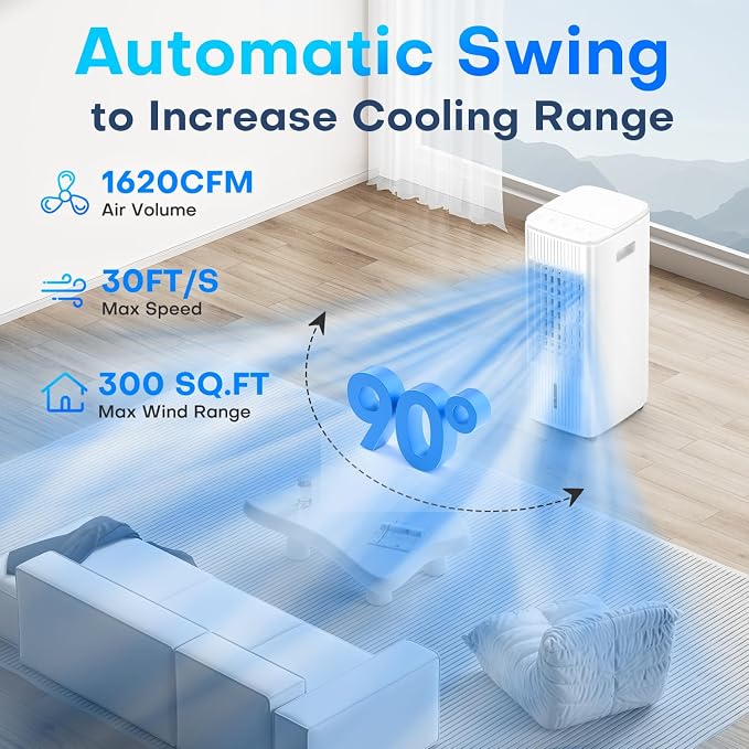 Evaporative Air Cooler, 25 Inch Swamp Cooler Air Conditioner w/Double Tanks, 7H Timer, 16ft Remote, 3 Ice Packs, 70°