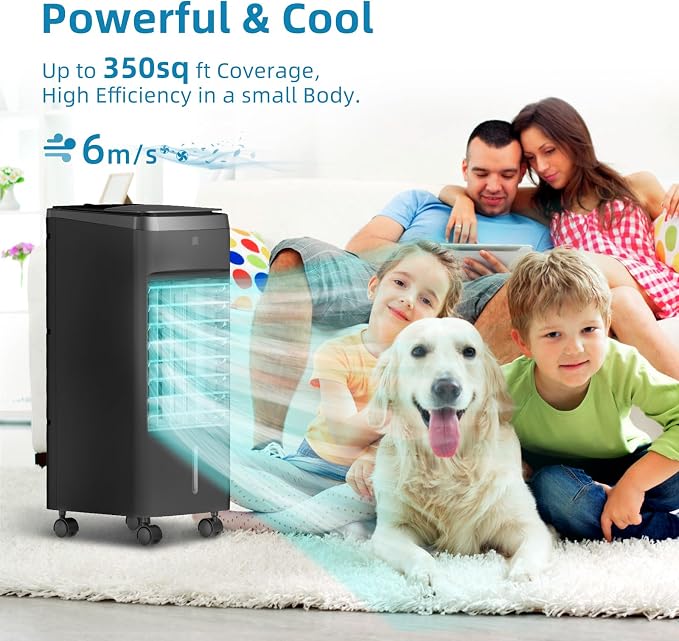 Evaporative Air Cooler, 3-IN-1 Air Conditioner Portable for Room w/ 4 Modes & 3 Speed, 12H Timer, 1 Gal Detachable Water