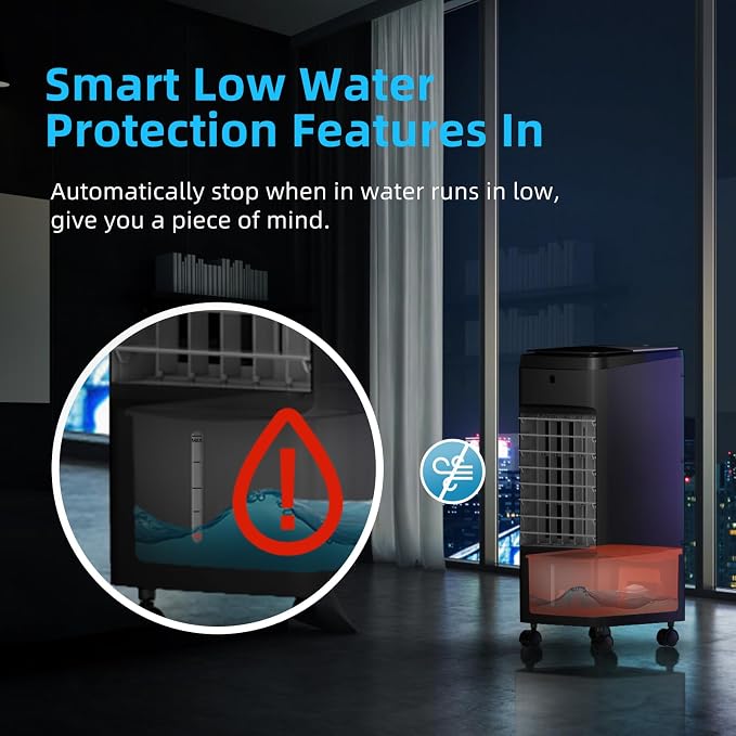Evaporative Air Cooler, 3-IN-1 Air Conditioner Portable for Room w/ 4 Modes & 3 Speed, 12H Timer, 1 Gal Detachable Water