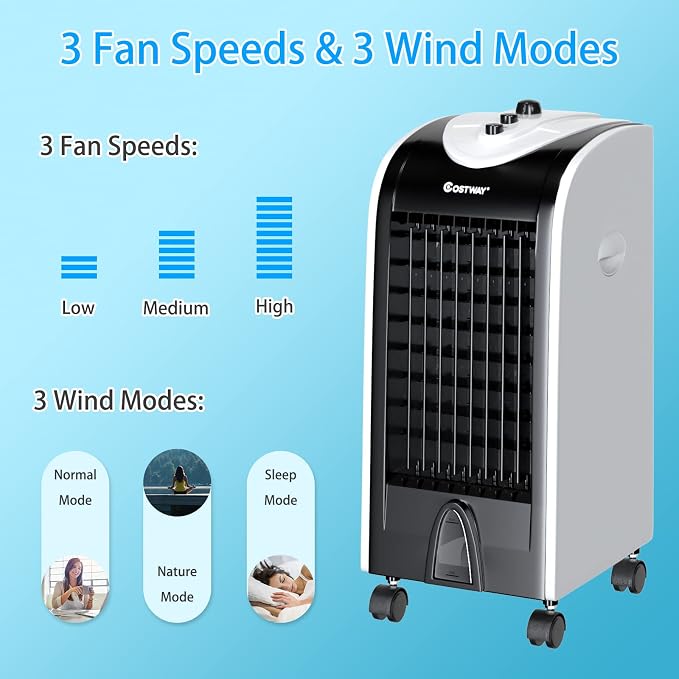 Evaporative Air Cooler, 3-in-1 Cooling Fan with 2 Ice Crystal Boxes, 3-Mode, 3-Speed and 4L Water Tank, Quiet, alternate view