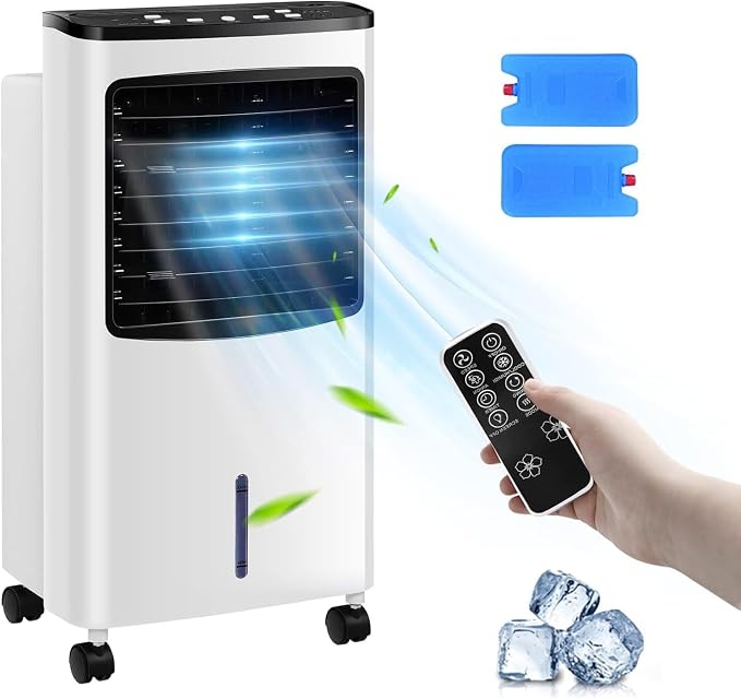 Evaporative Air Cooler, 3-in-1 Cooling Fan with Remote Control, 3-Mode, 3-Speed, 7.5H Timer Function, Portable