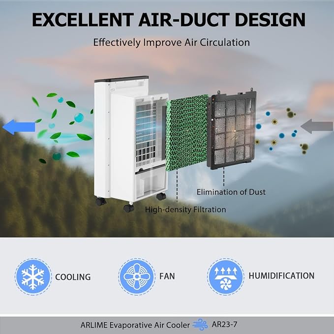 Evaporative Air Cooler, 3-in-1 Cooling Fan with Remote Control, 3-Mode, 3-Speed, 7.5H Timer Function, Portable, alternate