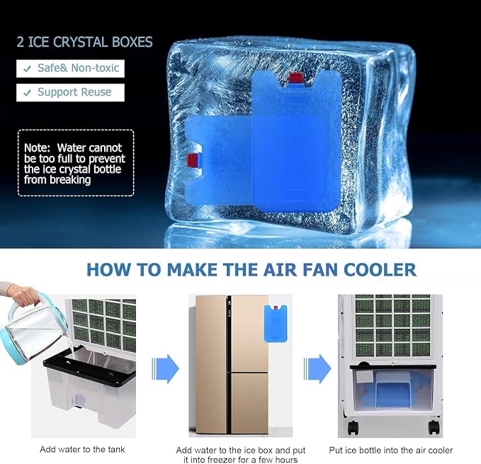 Evaporative Air Cooler, 3-in-1 Cooling Fan with Remote Control, 3-Mode, 3-Speed, 7.5H Timer Function, Portable, alternate
