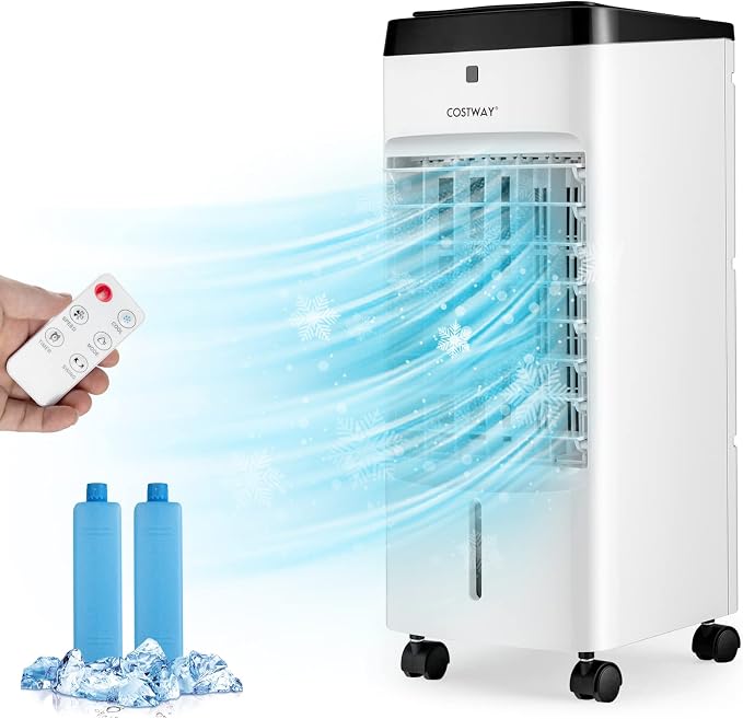 Evaporative Air Cooler, 3-in-1 Portable Quiet Swamp Cooler and Humidifier with Remote, 4 Modes, 70° Oscillation, 12H Timer