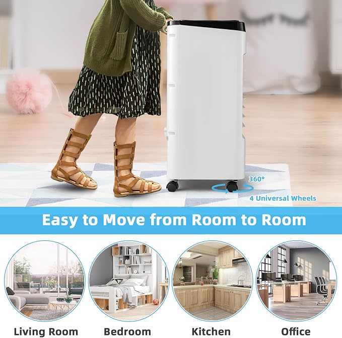 Evaporative Air Cooler, 3-in-1 Portable Quiet Swamp Cooler and Humidifier with Remote, 4 Modes, 70° Oscillation, 12H Timer