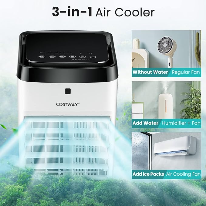 Evaporative Air Cooler, 3-in-1 Quiet Swamp Cooler with Remote Control, 70° Oscillation, 4 Modes, 12H Timer, 3.5L Water Tank