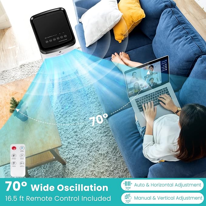 Evaporative Air Cooler, 3-in-1 Quiet Swamp Cooler with Remote Control, 70° Oscillation, 4 Modes, 12H Timer, 3.5L Water Tank