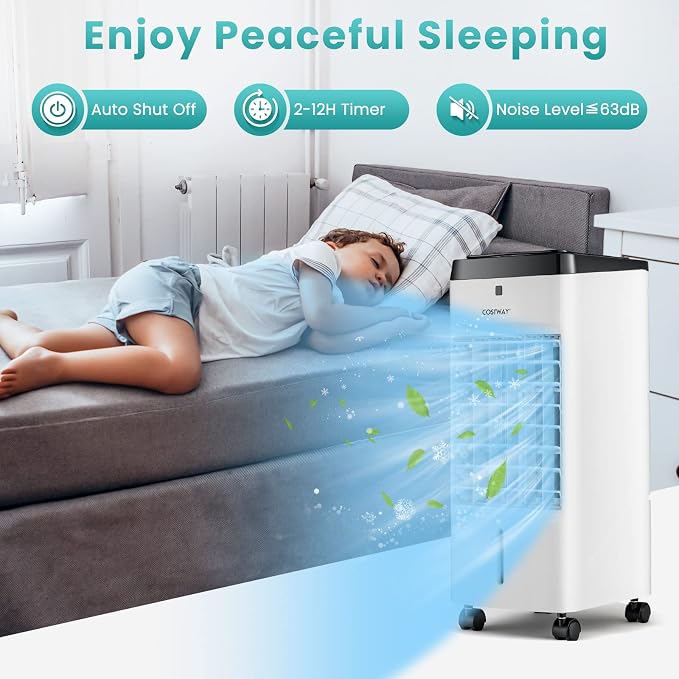 Evaporative Air Cooler, 3-in-1 Quiet Swamp Cooler with Remote Control, 70° Oscillation, 4 Modes, 12H Timer, 3.5L Water Tank