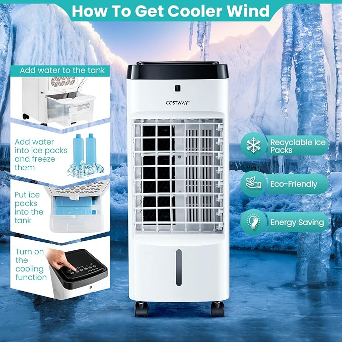 Evaporative Air Cooler, 3-in-1 Quiet Swamp Cooler with Remote Control, 70° Oscillation, 4 Modes, 12H Timer, 3.5L Water Tank
