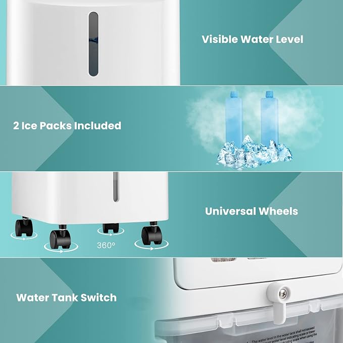 Evaporative Air Cooler, 3-in-1 Quiet Swamp Cooler with Remote Control, 70° Oscillation, 4 Modes, 12H Timer, 3.5L Water Tank