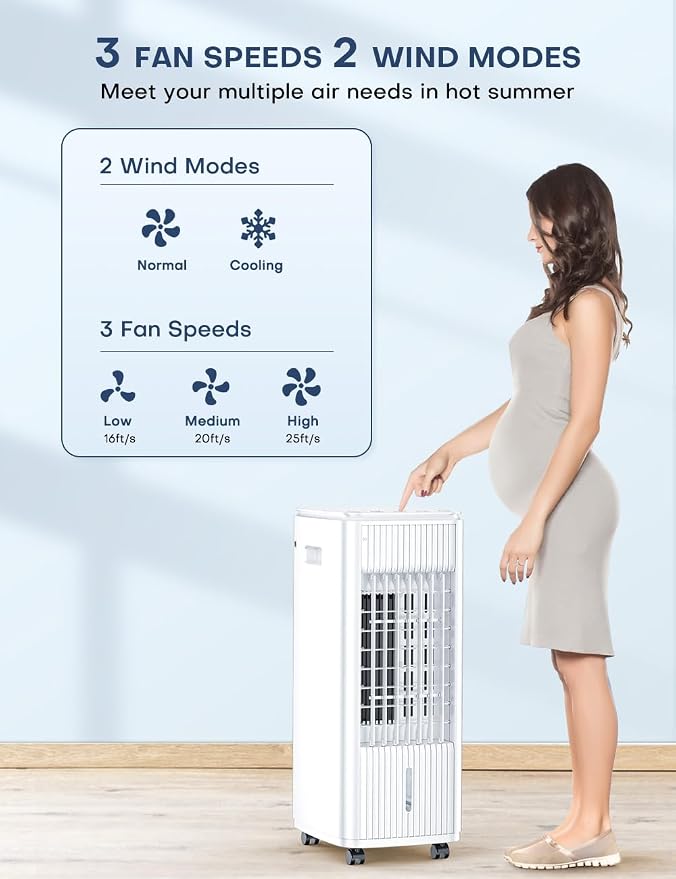 Evaporative Air Cooler, 3-IN-1 Swamp Cooler, 2 Modes and 3 Speeds, alternate product view 2