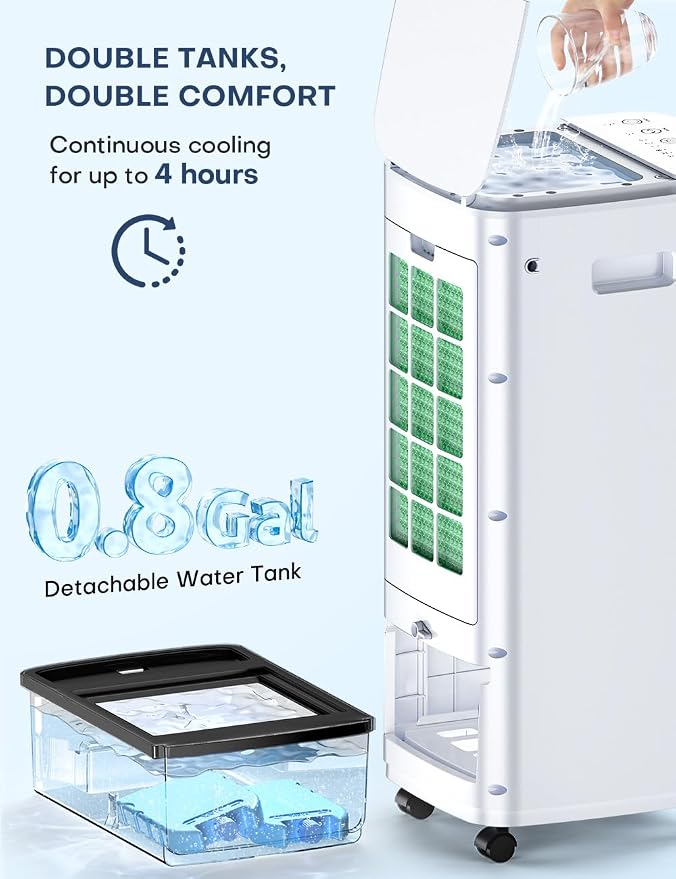 Evaporative Air Cooler, 3-IN-1 Swamp Cooler, 2 Modes and 3 Speeds, alternate product view 4