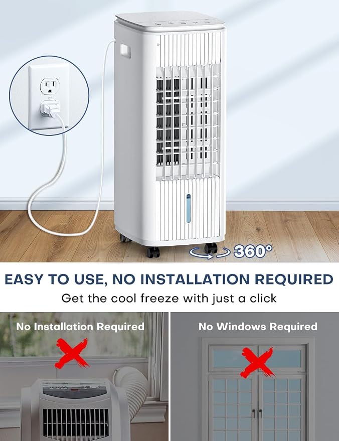 Evaporative Air Cooler, 3-IN-1 Swamp Cooler, 2 Modes and 3 Speeds, alternate product view 5