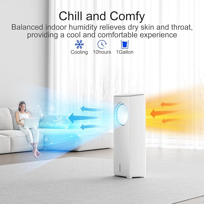 Evaporative Air Cooler,3-IN-1 Swamp Cooler 24ft/s,Portable Air Conditioners Windowless w/Remote,15H
