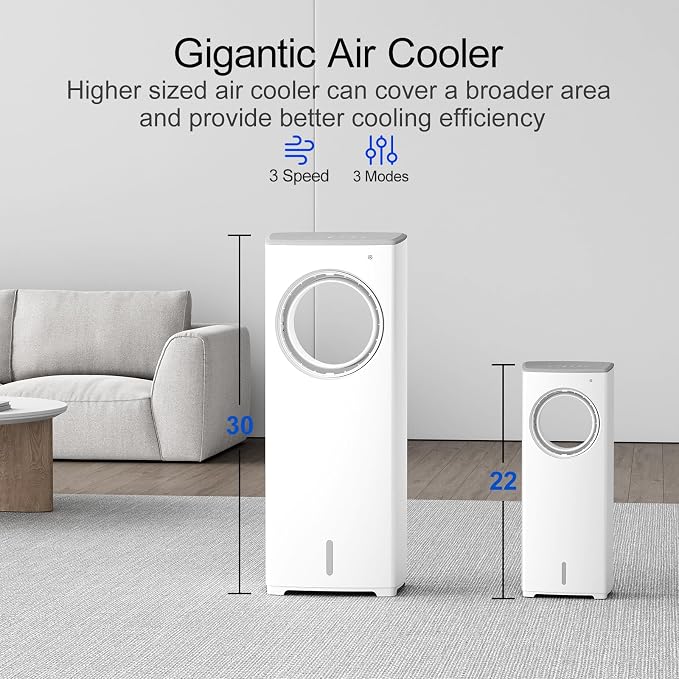 Evaporative Air Cooler,3-IN-1 Swamp Cooler 24ft/s,Portable Air Conditioners Windowless w/Remote,15H