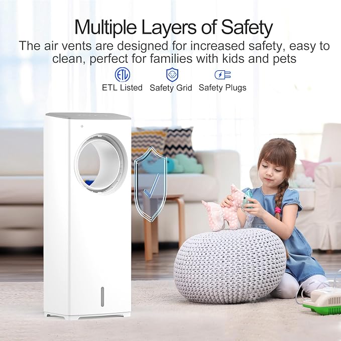 Evaporative Air Cooler,3-IN-1 Swamp Cooler 24ft/s,Portable Air Conditioners Windowless w/Remote,15H