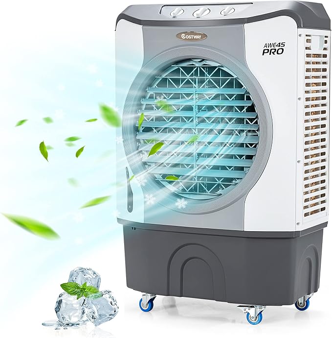 Evaporative Air Cooler, 3450 CFM Swamp Cooler with 100°Oscillation, 210W Cooling Fan, 3 Speeds & 3 Modes Cools up to 1800