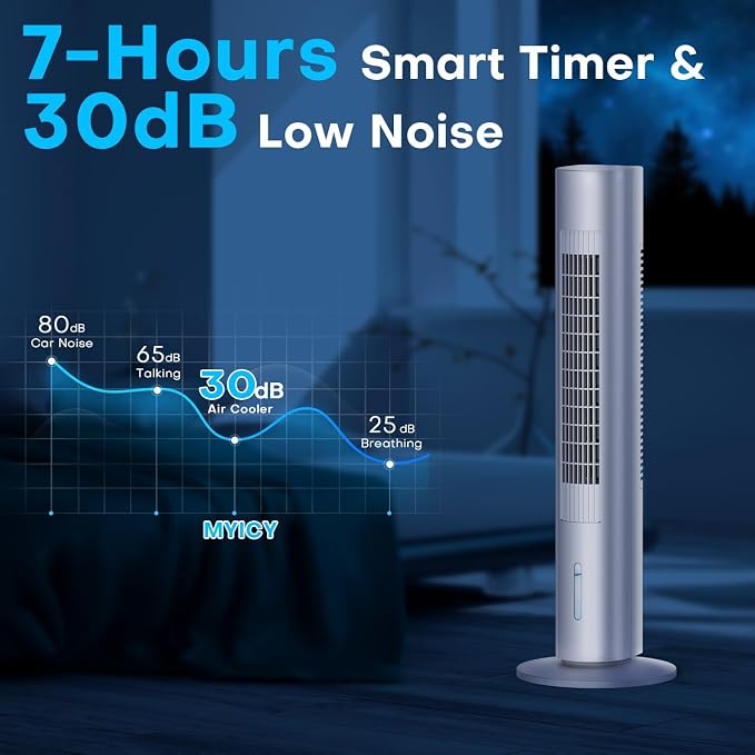 Evaporative Air Cooler, 35" Windowless Air Conditioner Portable w/3 Speeds, 25ft Remote, Smart Timer & Water Tank, Portable