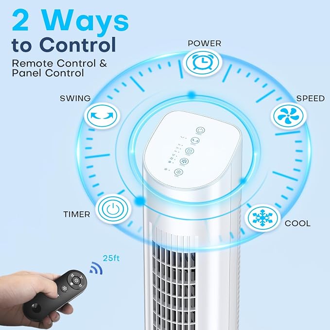 Evaporative Air Cooler, 35" Windowless Air Conditioner Portable w/3 Speeds, 25ft Remote, Smart Timer & Water Tank, Portable